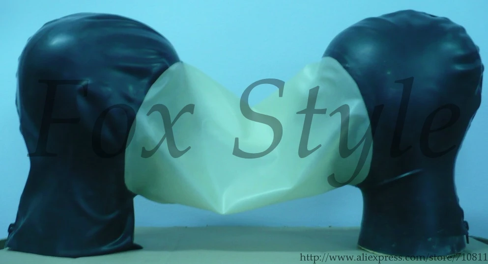 

rubber latex hoods connect hoods marks sexy trasparent with back zip