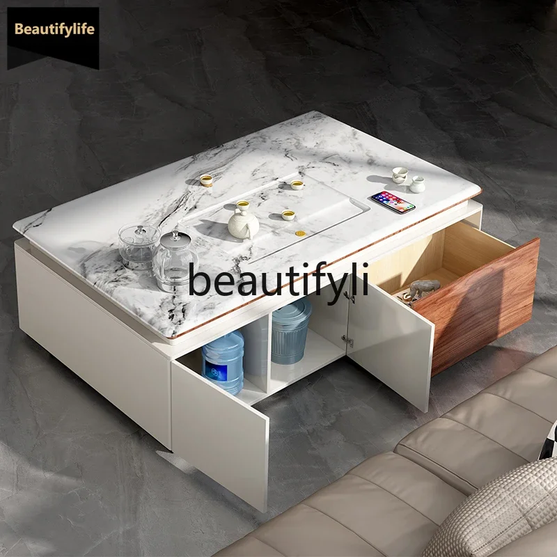 GG Natural Marble Solid Wood Coffee Table Light Luxury Villa Living Room Small Apartment High-End Feel