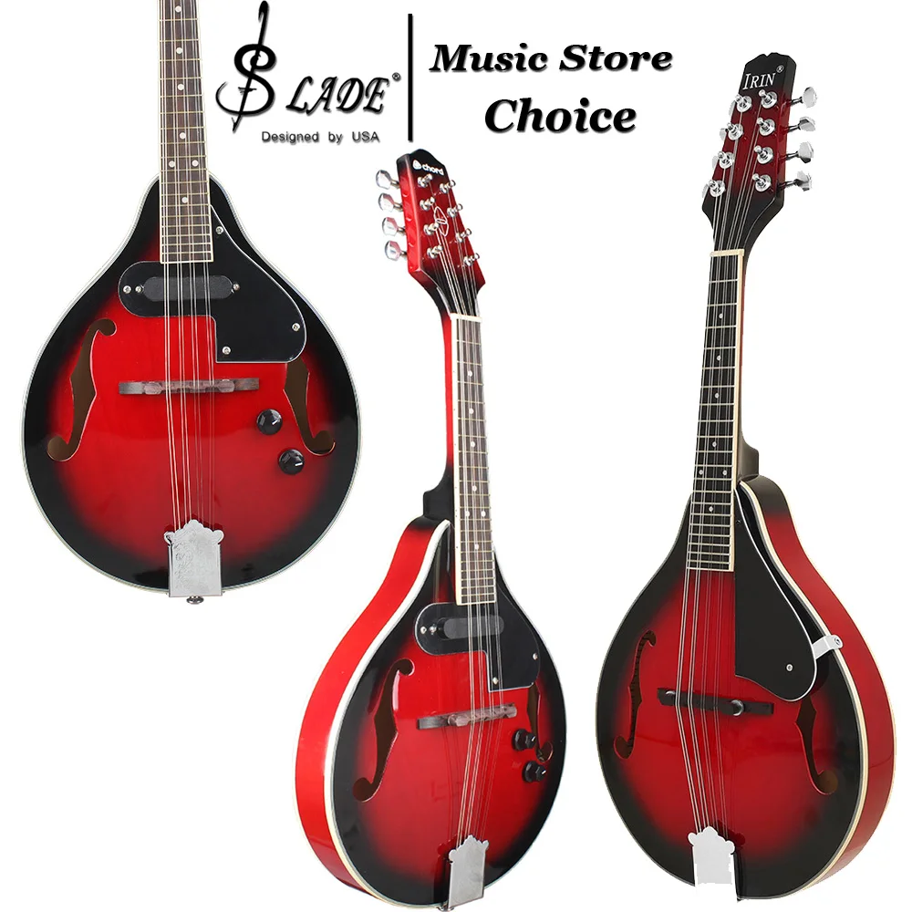IRIN A-Style 8 String Acoustic Mandolin Sunburst–Solid Wood Traditional Instrument for Folk Bluegrass Beginner Student Practice