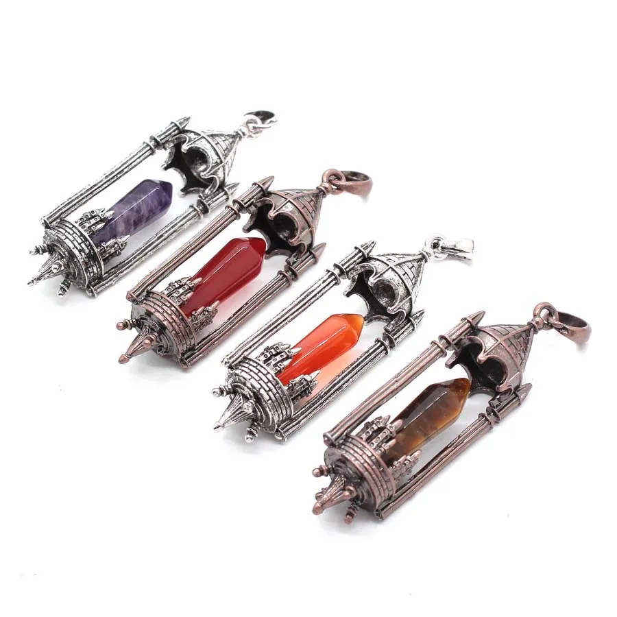 Natural Healing Crystal Magic Lamp Stone Pendants For Women Necklace DIY Amethyst Rose Quartz Lapis Lazuli Pendant Men Jewelry