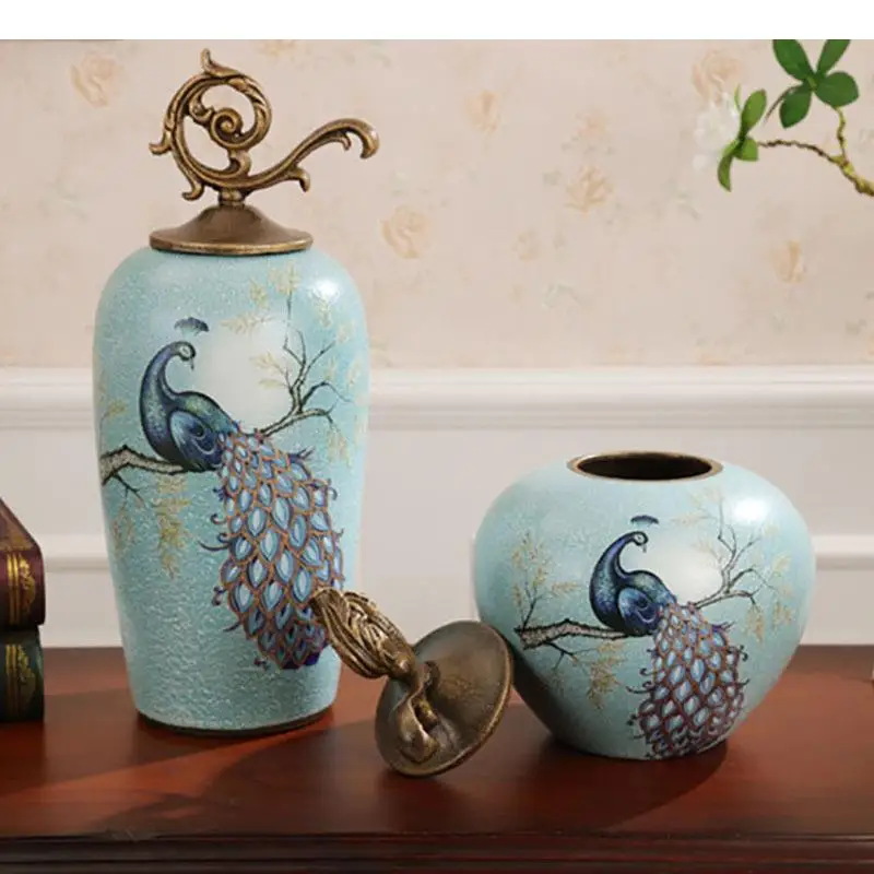 

Classical Ceramic Storage Jar Peacock Painted Decorative Vases Floral Arrangement Antique Porcelain Multifunction Ornaments