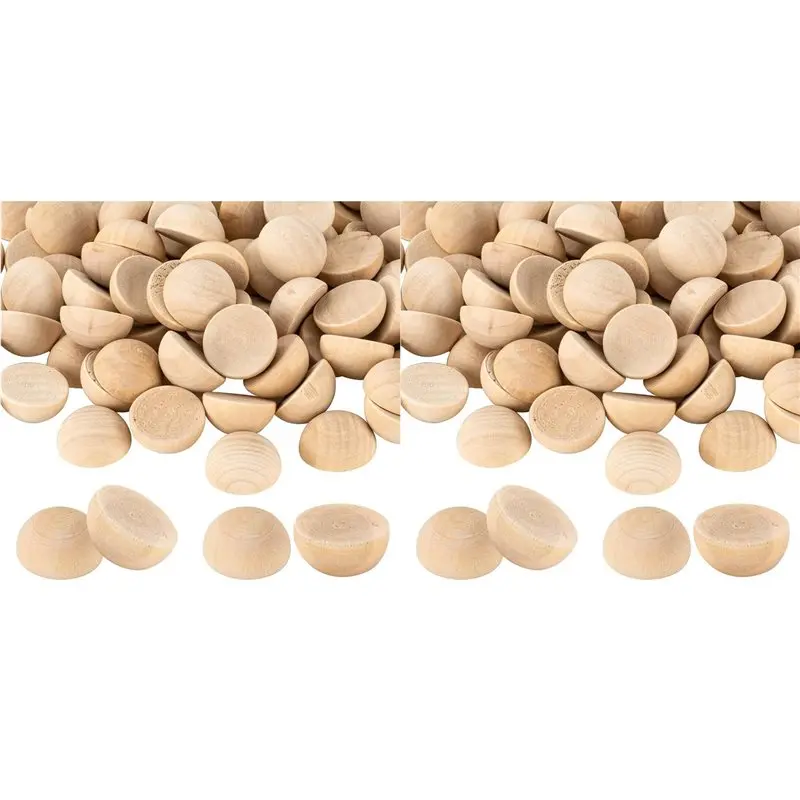 

【ELECTRONIC-ACCESSORIES】1 Inch Half Wooden Balls, 1000PCS Unfinished Round Wood Half Sphere Balls, 25Mm Small Natural Wooden Hal