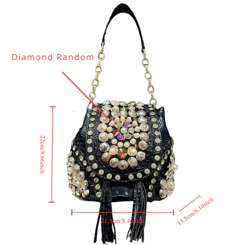 Women\'s Fashion Diamond Handbag Elegant Evening Beaded Light Luxury Backpack Crossbody Bag