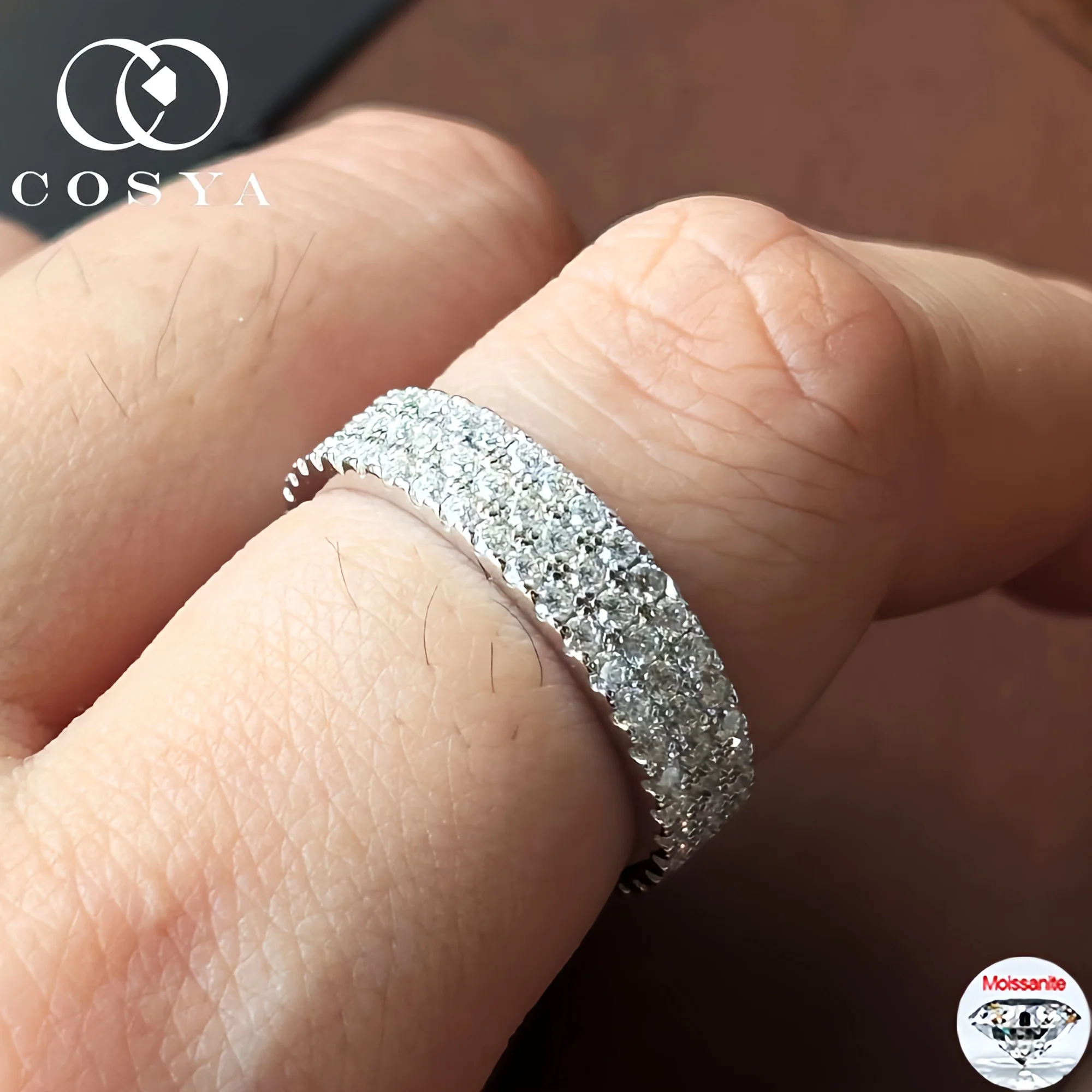 

COSYA D Color Full 1.5mm Moissanite Row Ring For Women Men S925 Silver VVS1 Lab Diamond Wedding Band Hip Hop Jewelry Gift