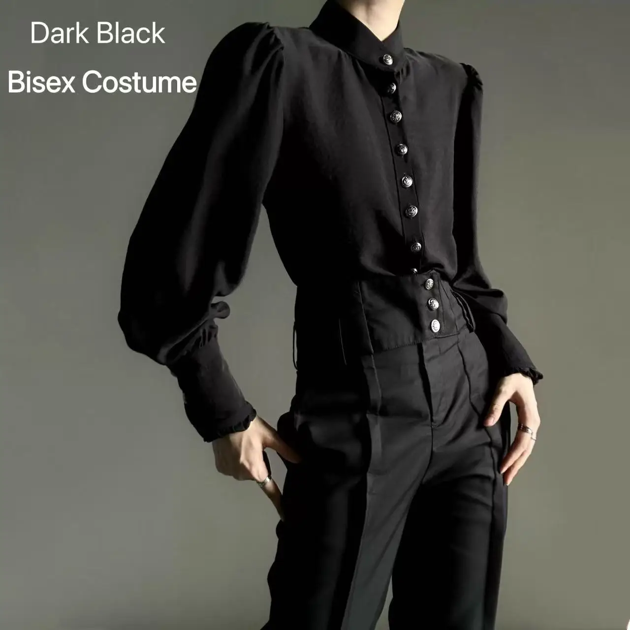 Dark Black Bisex Costume Men Women New Chinese Style Long Sleeved Shirt Pants 2Pieces Set Vintage Niche Court Gothic Suit Unisex