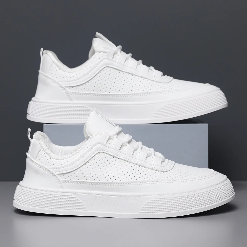 Men's breathable white shoes, Korean style trendy pair with thick soled sneakers, casual board shoes
