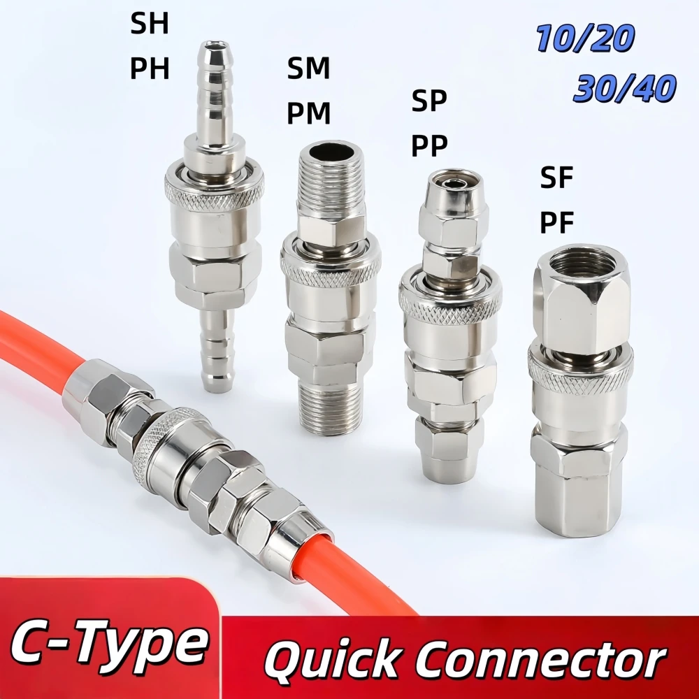 Pneumatic Fitting C Type Hose Quick Connector SH PH SF PF SP PP PM 10/20/30/40 High Pressure Coupler Plug Socket Air Compressor