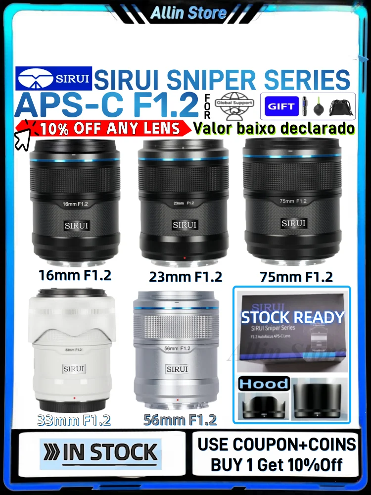 SIRUI Sniper 16mm 23mm 33mm 56mm 75mm F1.2 APS-C Auto Focus Lens For Sony E Mount Fuji XF Nikon Z Mount Camera pk night Walker