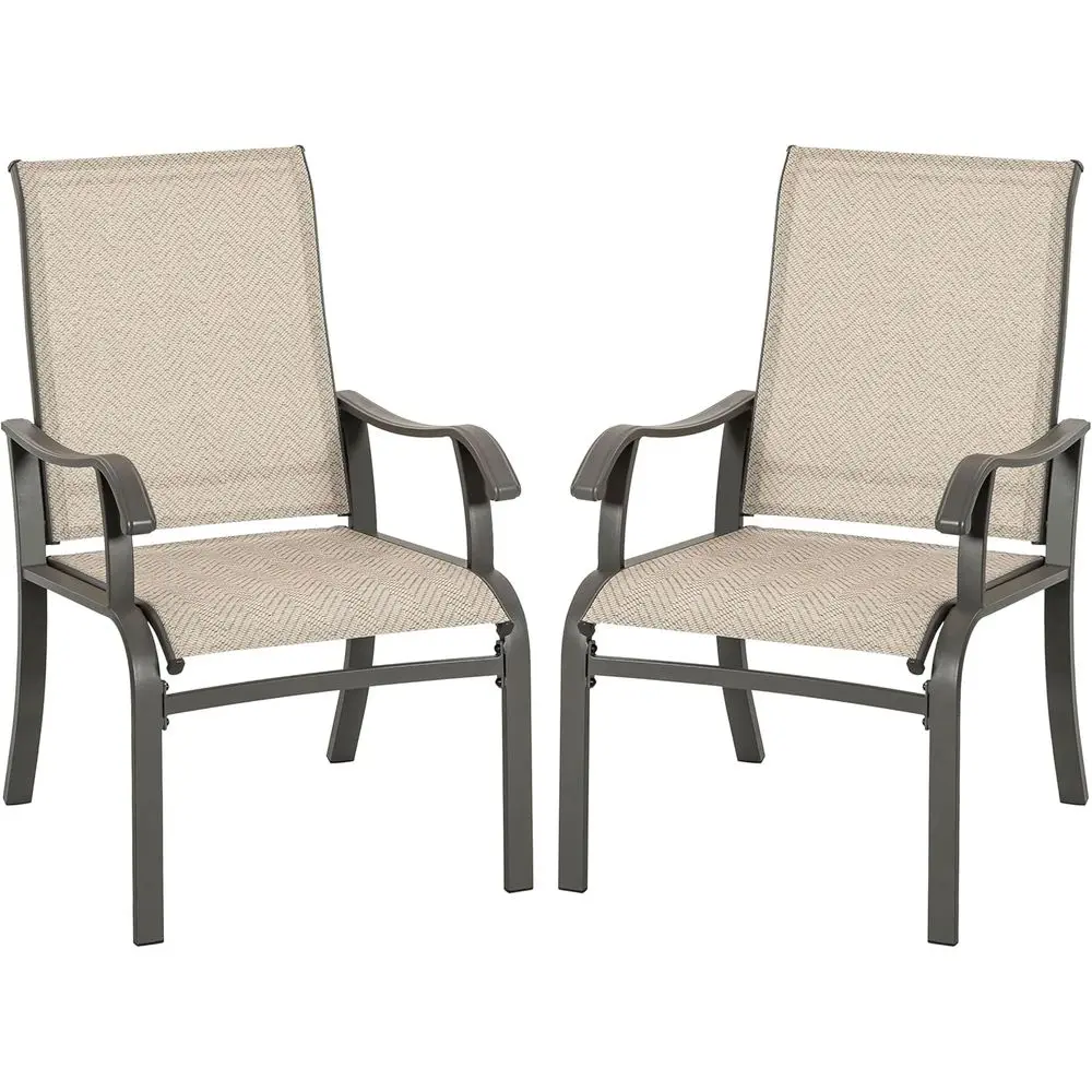 

Комплект из 2 стульев для патио, уличные обеденные стулья с порошковым покрытием, всепогодные металлические стулья с высокой спинкой из текстилена