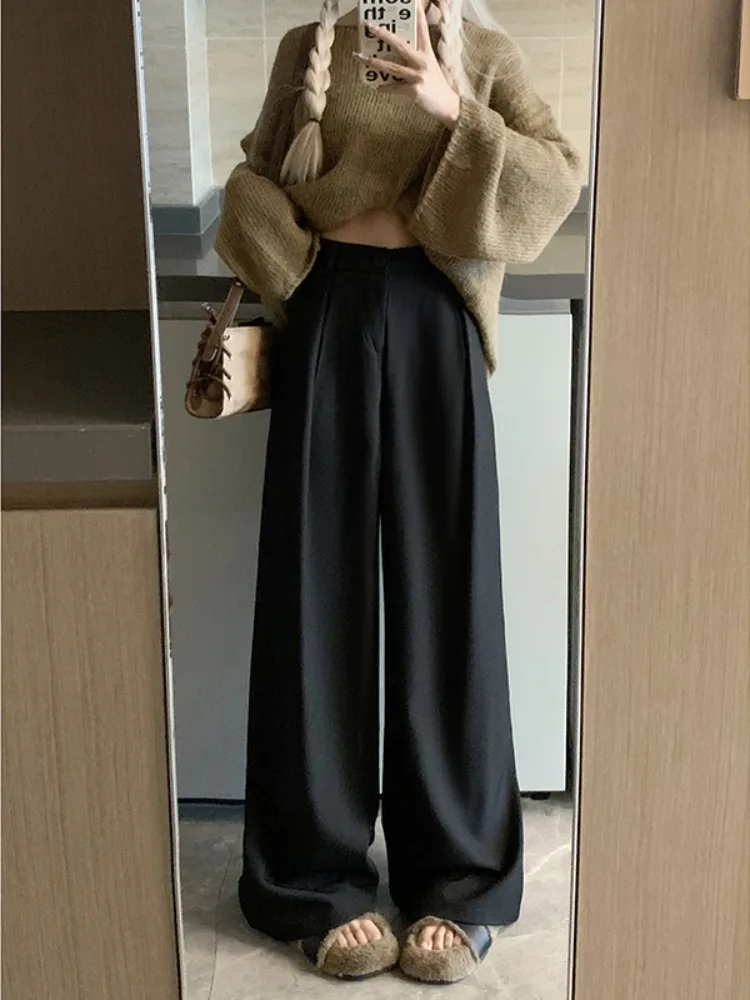 Autumn 2023 New High Waist Slim Casual Suit Pants Women's Loose Drop Khaki Wide Leg Pants Floor Dragging Pants