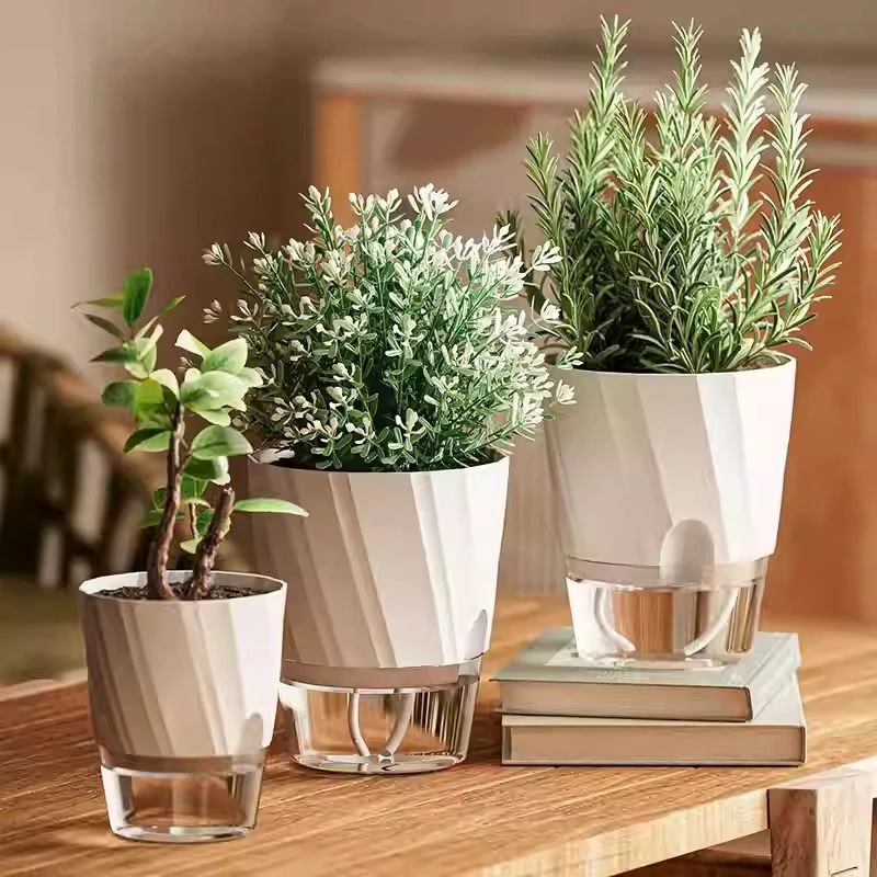 New Lazy Hydroponic Flower Pot Automatic Water-Absorbing Flowerpot Transparent Double Layer Plastic Self Watering Planter Office