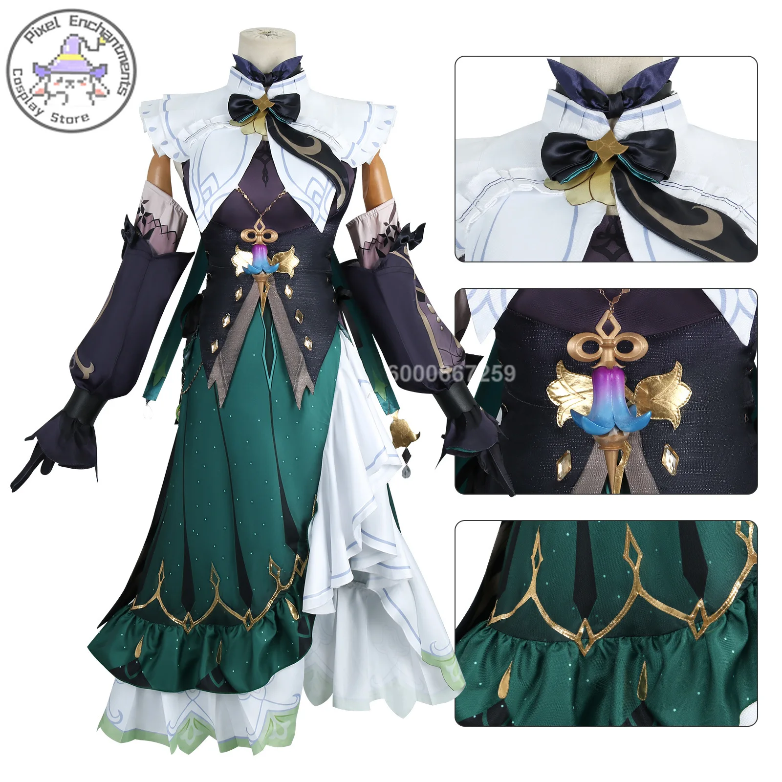 Genshin-Disfraz de Emilie de juego de impacto para mujer, disfraz de perfumista, peluca de juego de rol, uniforme, conjunto de Lolita verde, traje de fiesta de Halloween