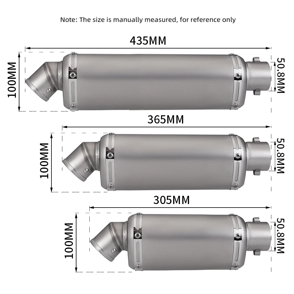 51mm Universal Motorcycle Exhaust Muffler Escape 305 365 435 mm triangle Silence Pipe 100cc-1000cc ATV GP Scooter For fz6 pcx125