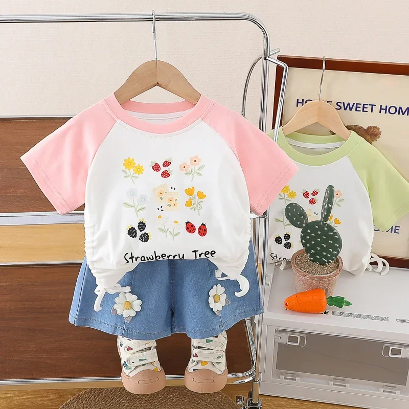 

New Summer Baby Girls Clothes Suit Children Short Sleeved T-Shirt Shorts 2Pcs/Sets Infant Casual Sports Clothing Kids Tracksuits