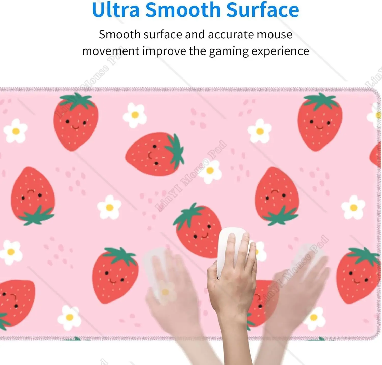 Pink Strawberry Large Mouse Pad XL Gaming Mousepad with Non-Slip Rubber Base for Office Work Laptop Computer 31.5'' X 12'' Inch