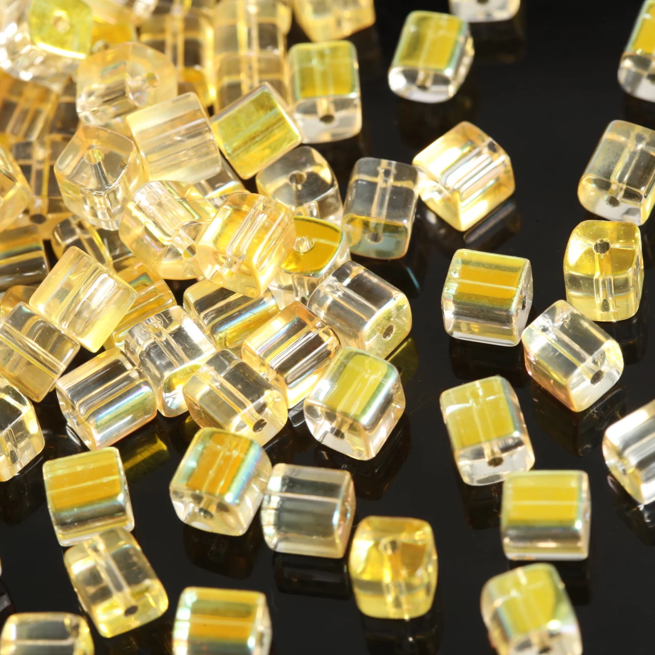 6mm Golden Electroplated Transparent Square Glass Cube Beads For DIY Handmade Earrings Bracelet Fashion Jewelry Beading Supplies