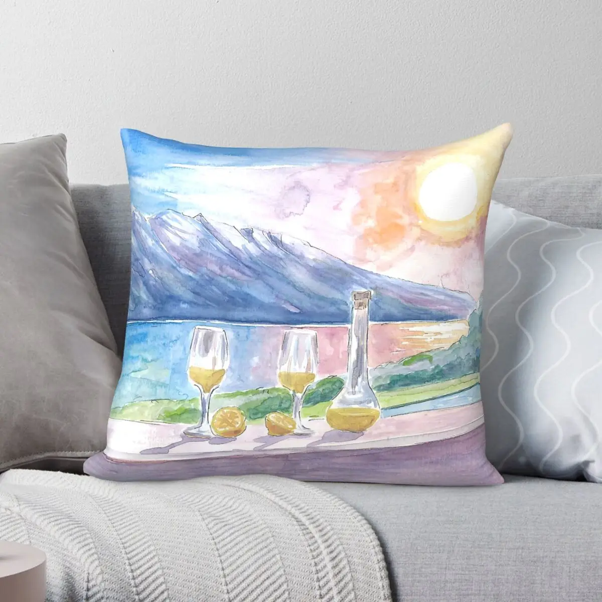 Lake Garda With Limoncello Square Pillowcase Polyester Linen Velvet Printed Zip Decorative Pillow Case Room Cushion Cover