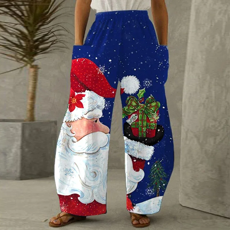 Cross border Santa Claus Pattern Digital Series New Wide Leg Pants Women's Pants Summer Loose Casual Fashion PantsWC5