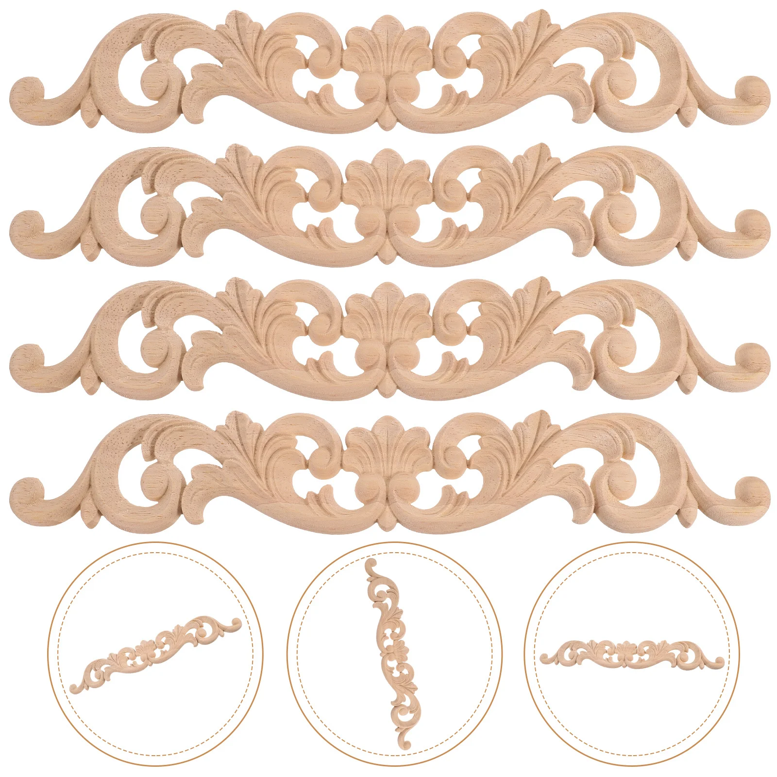 

4Pcs Wood Carved Onlay Appliques Classic Style DIY Furniture Decoration Wood Embellishments Appliques for Furniture