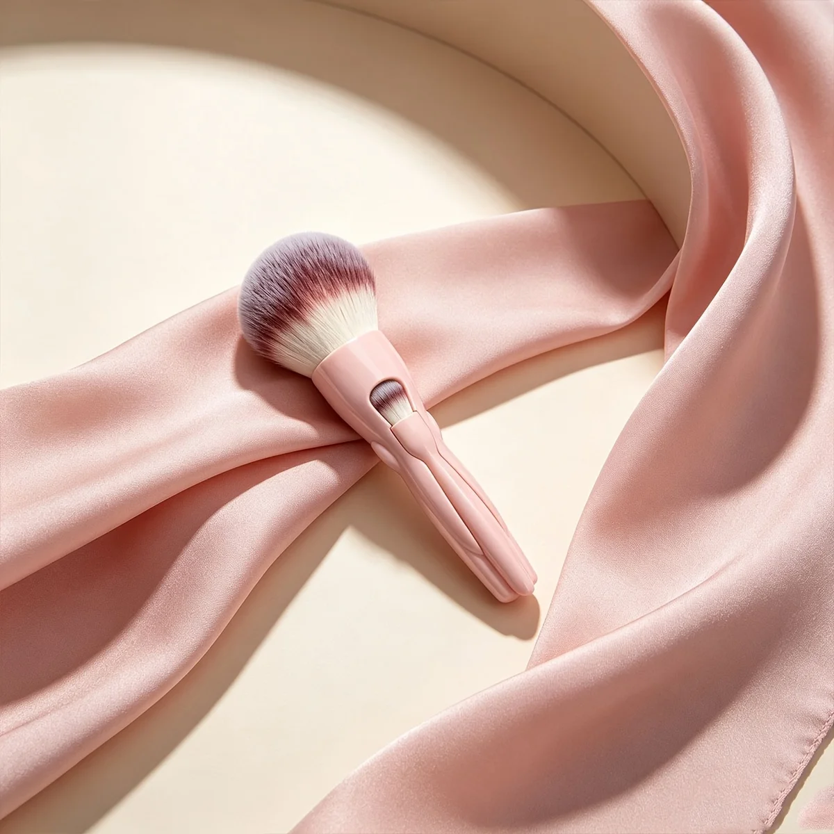 Magnetic 4-in-1 portable makeup brush set: large powder brush + 3 detail brushes,soft fibers,even makeup,ergonomic,travel-ready.