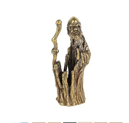 Pure copper Bodhidharma Patriarch small ornament imitating tree roots, brass micro carving, Bodhidharma small Buddha statue, sma