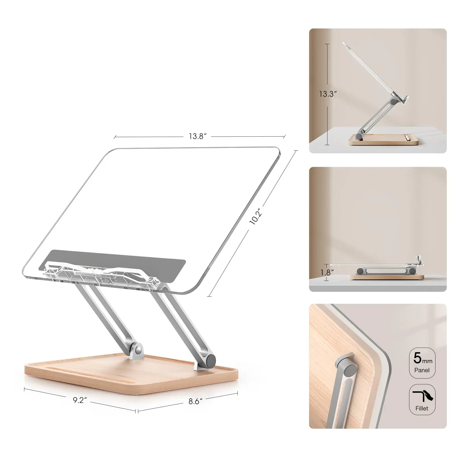 Adjustable Acrylic Book Stand for Reading, Book Holder with Pen Slot, Foldable Desktop Riser for Laptop, Recipe,Cookbook Stand