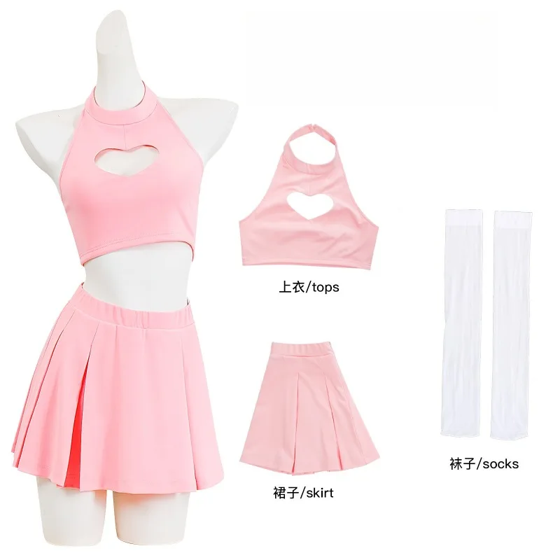 Anime MisaMisa Cosplay Kostüm Tod Rosa Ärmelloses Top Kurzen Rock Liebe Cheerleading Team Anzug für Frauen Halloween Party Cos – Detail 2