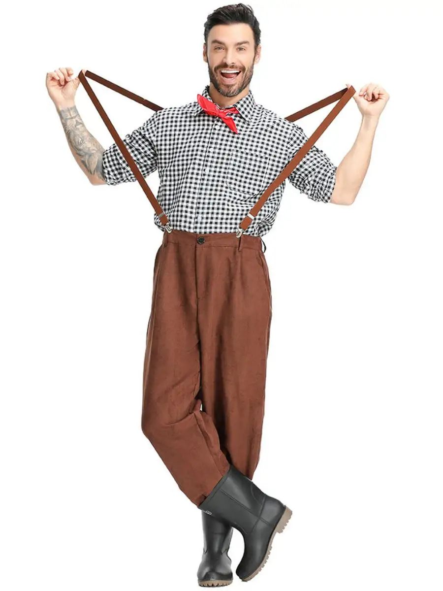 ชุดคอสตูมสไตล์ยุคกลางแบบชนบทสำหรับผู้ใหญ่ ผ้ากันเปื้อนลายสก็อต ชุดคนงาน ชุดชาวนา ชุดฮาโลวีน สินค้ามาใหม่ ชุดการแสดงสไตล์ชาติพันธุ์สำหรับผู้หญิง ทำจากโพลีเอสเตอร์