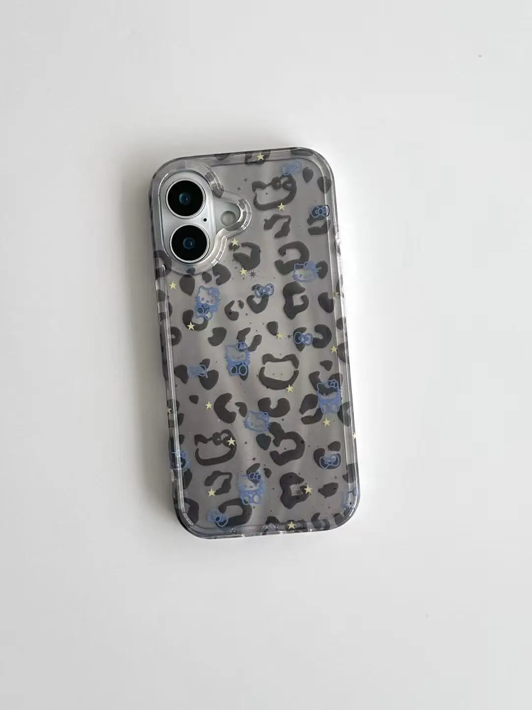 اليابانية الكورية Ins رمادي ليوبارد طباعة كيتي جراب هاتف آيفون 17 الهواء 16 12 13 11 برو ماكس 15 زائد XR XS الليزر ورقة Y2K غطاء