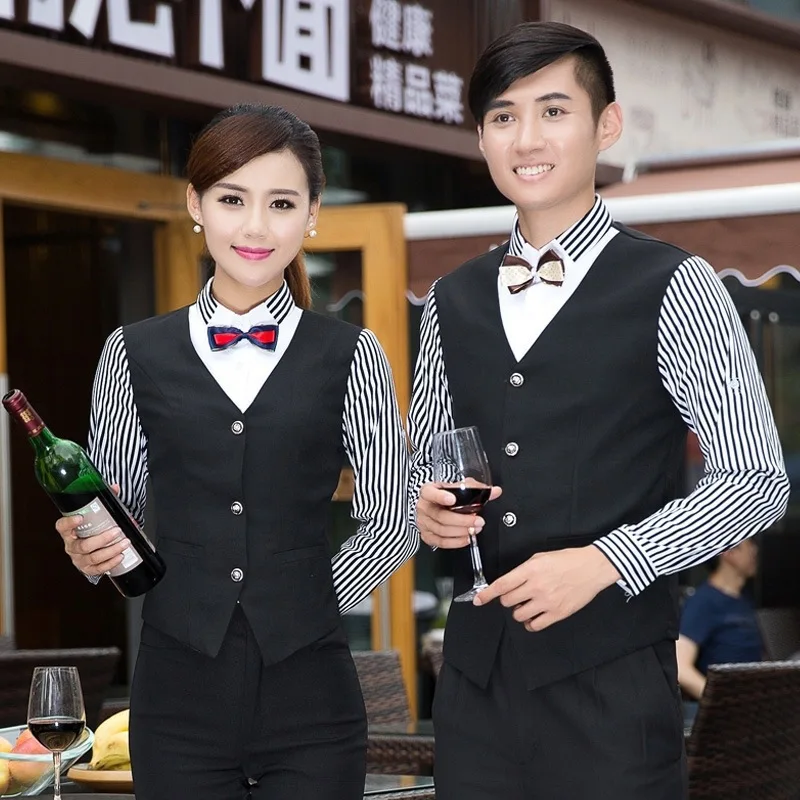 Restaurante ocidental catering hotel barkhtvwaiter feminino camisa de uma peça café leite loja de chá uniforme de trabalho masculino manga longa