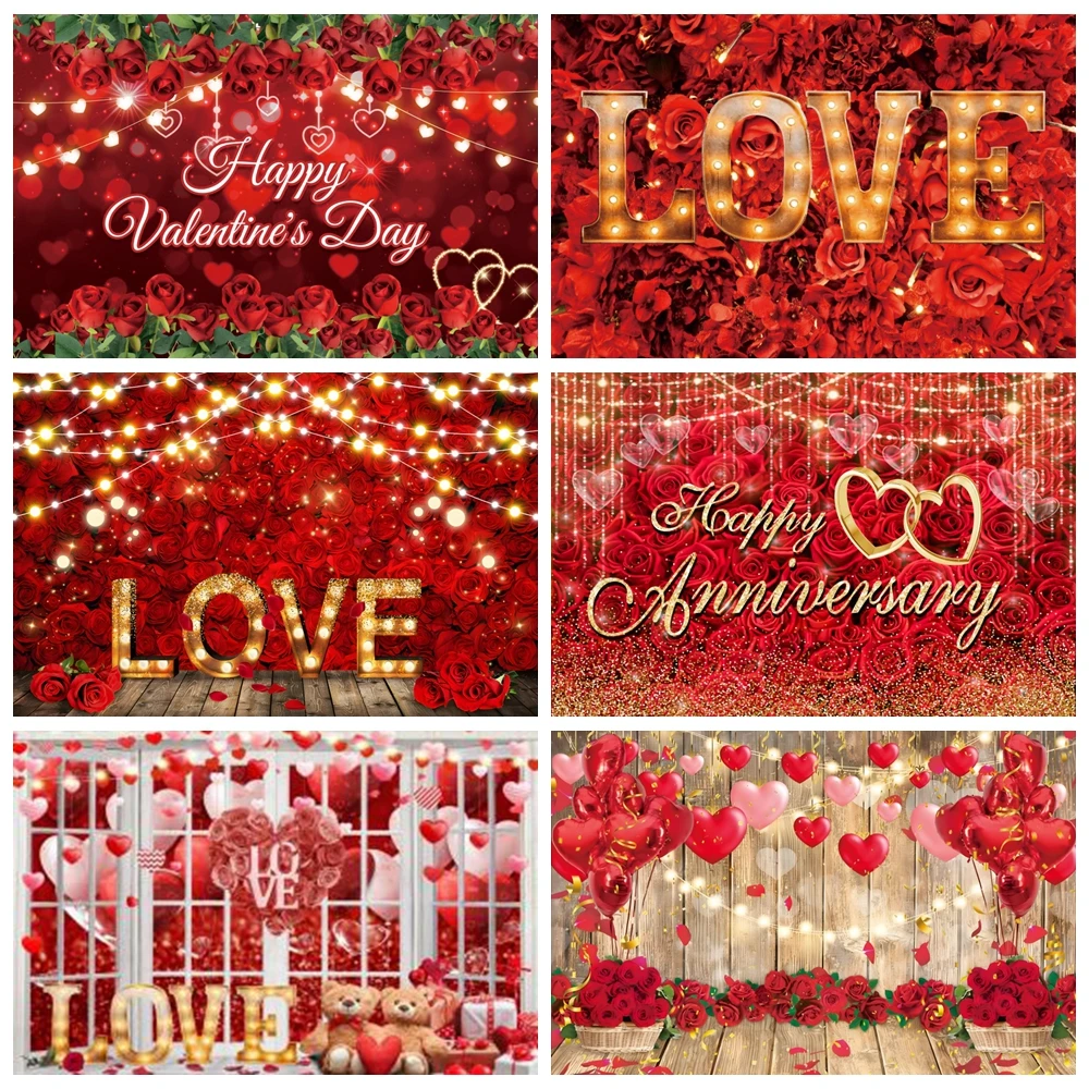 

Valentine's Day Backdrop Mother's Day Rose Lover Red Love Heart Romantic Valentine Wedding Portrait Photography Background Decor