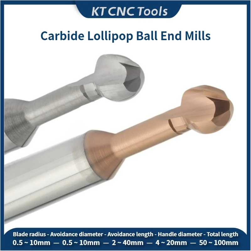 

R0.5/R0.75/R2-R9 Long Neck Carbide Lollipop Ball Milling Cutter for Deep Cavity For Aluminum Copper Iron Steel Metal Milling