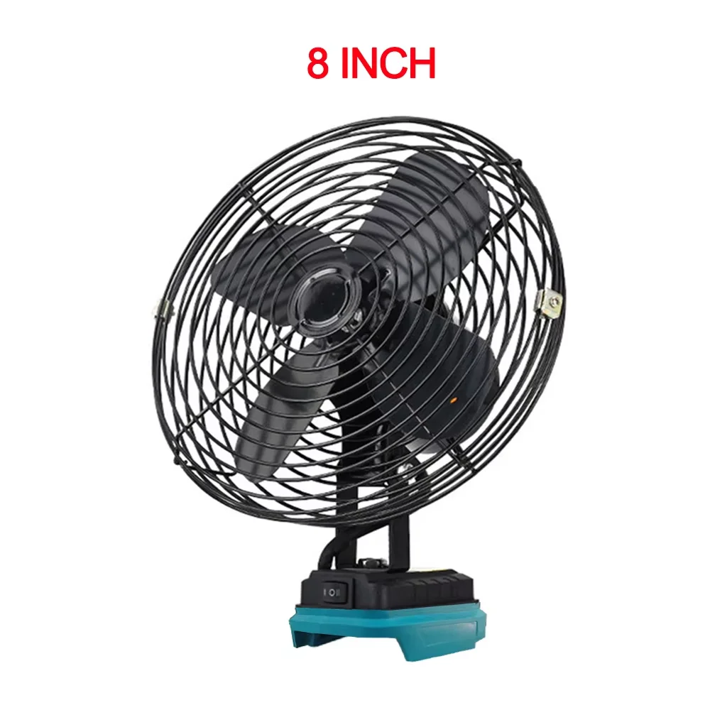 8 Inches Camping Fan Wireless Outdoor Fishing Desktop Travel Portable Metal Fan Strong Wind Fan Compatible Makita 20V Battery