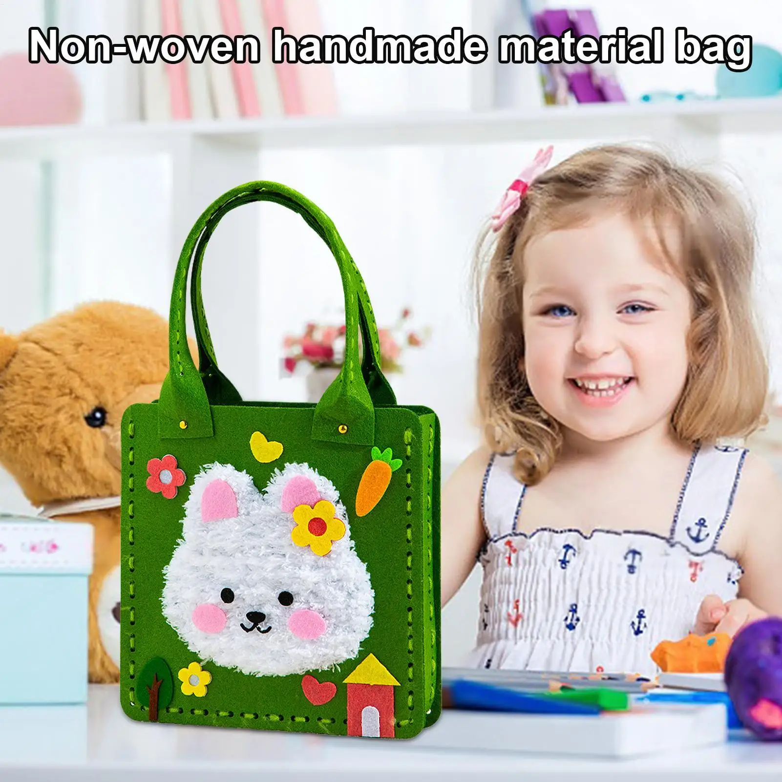 Tote Bags voor kinderen Handgemaakte schooltas Niet-geweven Tote Craft Kit voor naaien Opslag Kleuterschool Zomerschool Klaslokaal