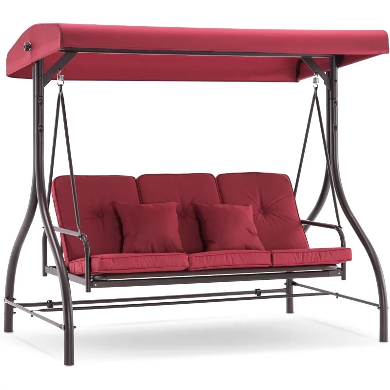 

3-Seat Outdoor Patio Swing Chair, Adjustable Backrest and Canopy, Porch Swing Glider Chair, w/Cushions and Pillows