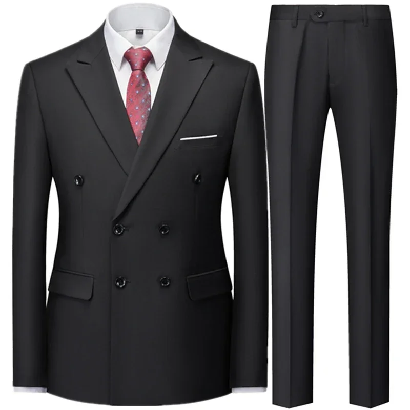 

2023 Fashion New Men's Casual Boutique Double Breasted Suit Trousers / Man's Business Suit Jacket Blazers Coat Pants 2 Pcs Set