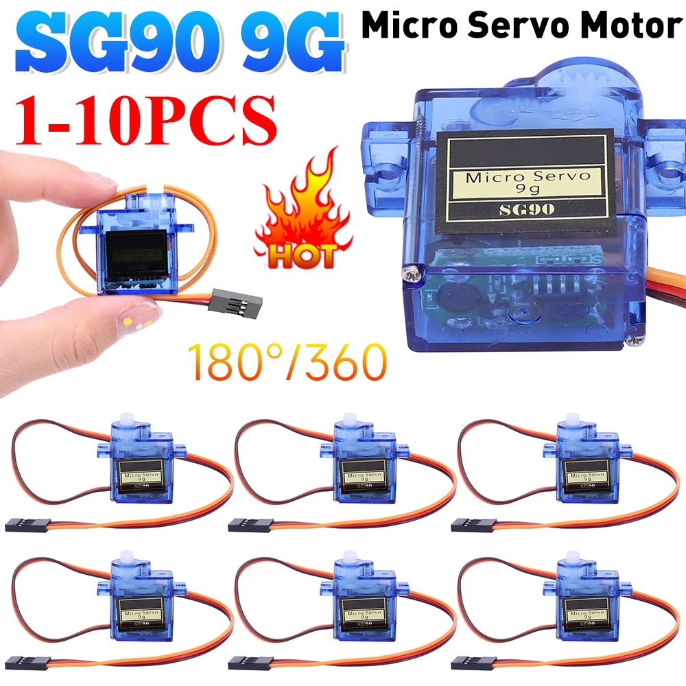 1-10PCS SG90 9G Micro Servo Motor 180 Degree / 360 Degree for Fixed-Wing Micro Gear RC Robot Helicopter Airplane Mini Car