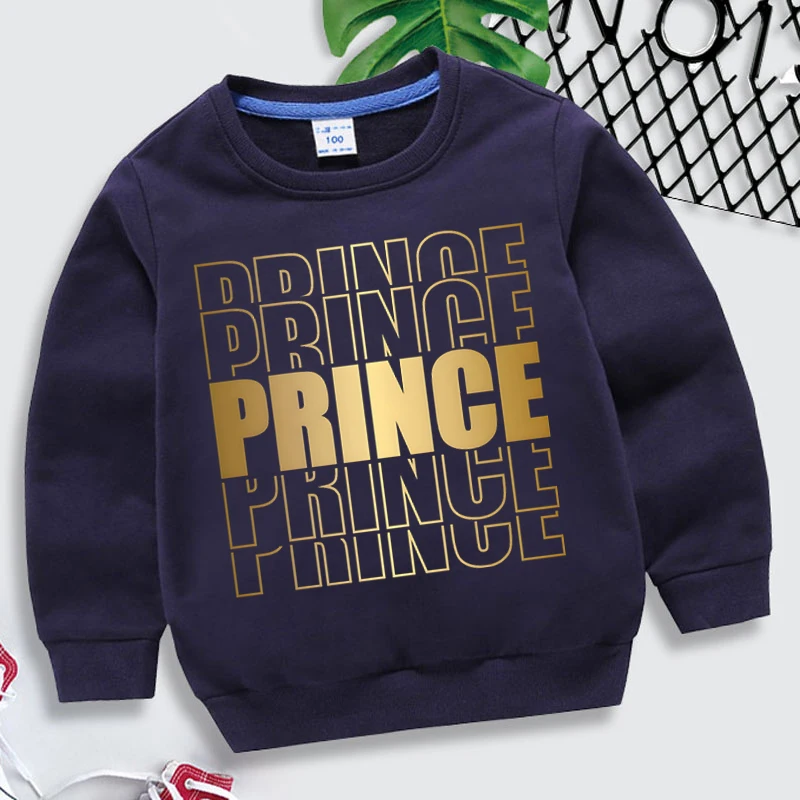 King Queen Prince Print Family Matching Outfits Funny Golden Letters Sweatshirt Dad Mom Kids Hoody Long Sleeve Family Hoodies