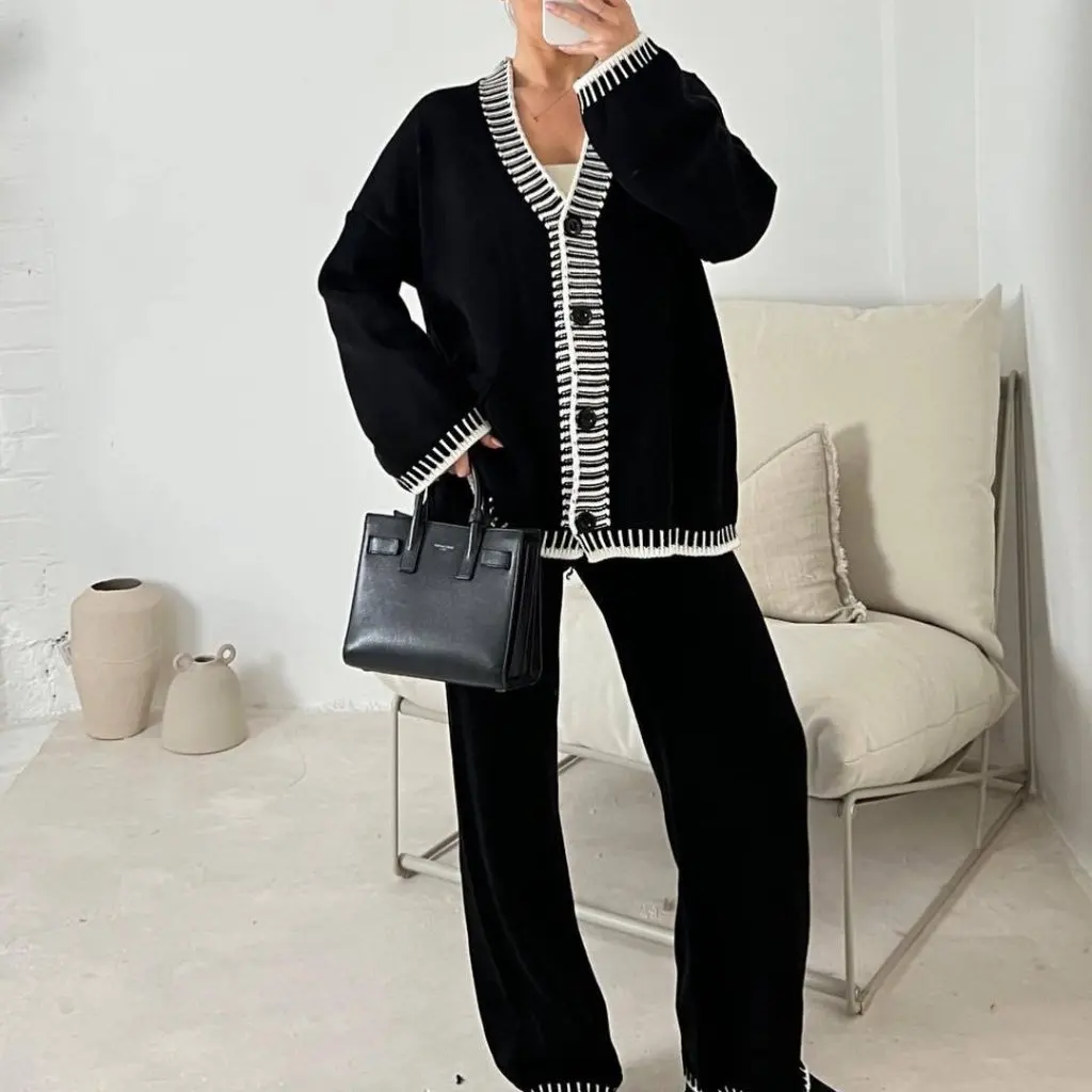 

Women's Casual Knitted Two-Piece Set Single-Breasted Independent Station Fashion by European American Style