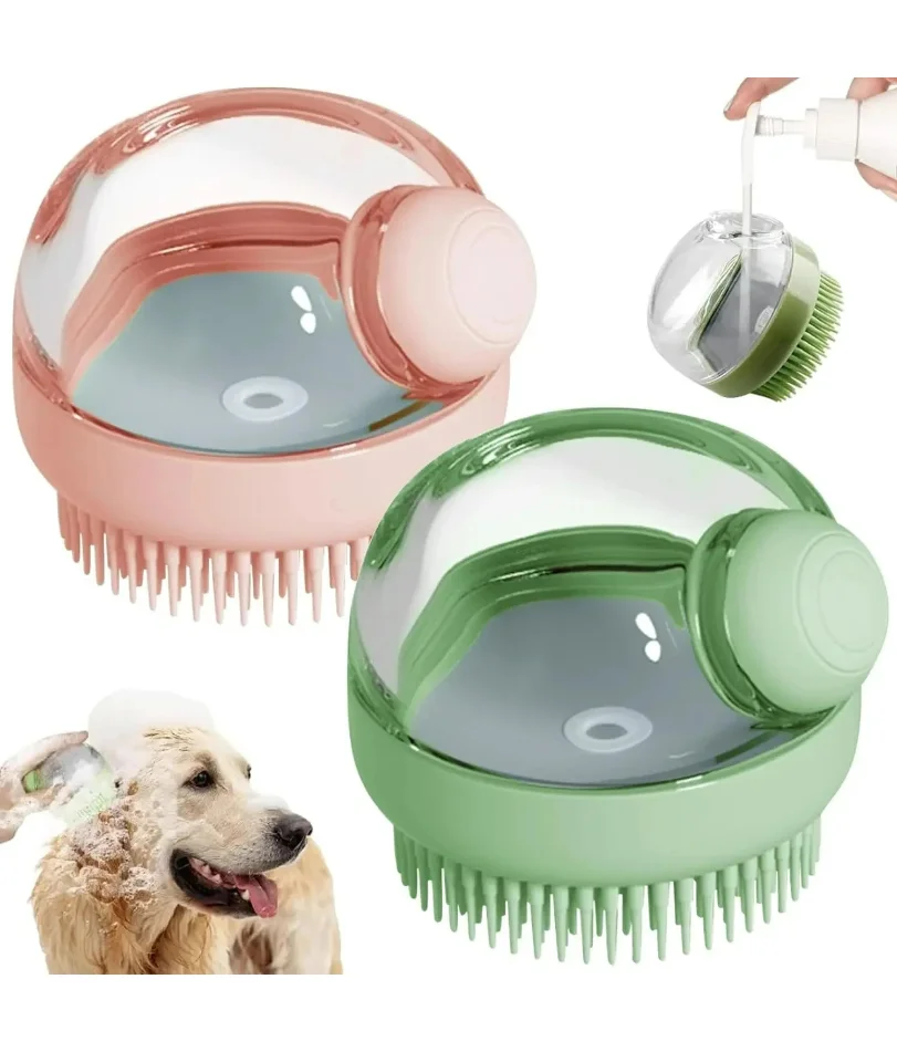 

Dog Shower Brush Pet Dog Grooming Massage Bath Cleaning Brush with Shampoo Dispenser for Long Hair Dogs and Cats Shower