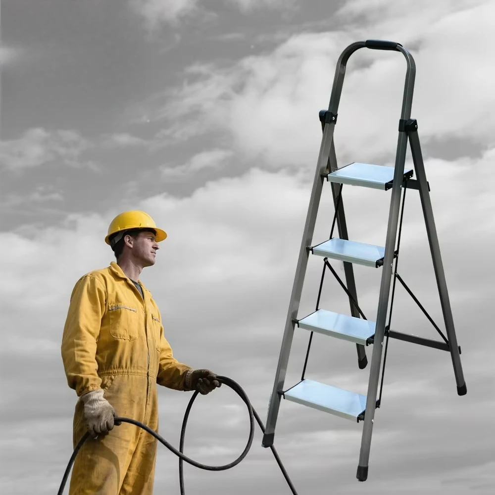 Modern simple herringbone folding ladder Thickened carbon steel-aluminum metal pedal Multifunctional household ladder