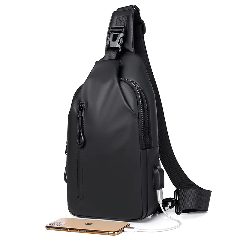 CHREPOE Casualowa Wodoodporna Męska Torba na Klatkę Piersiową Biznesowa Torba na Ramię Torba Kurierska z Ładowaniem USB Torba na Pas do Sportów Outdoorowych