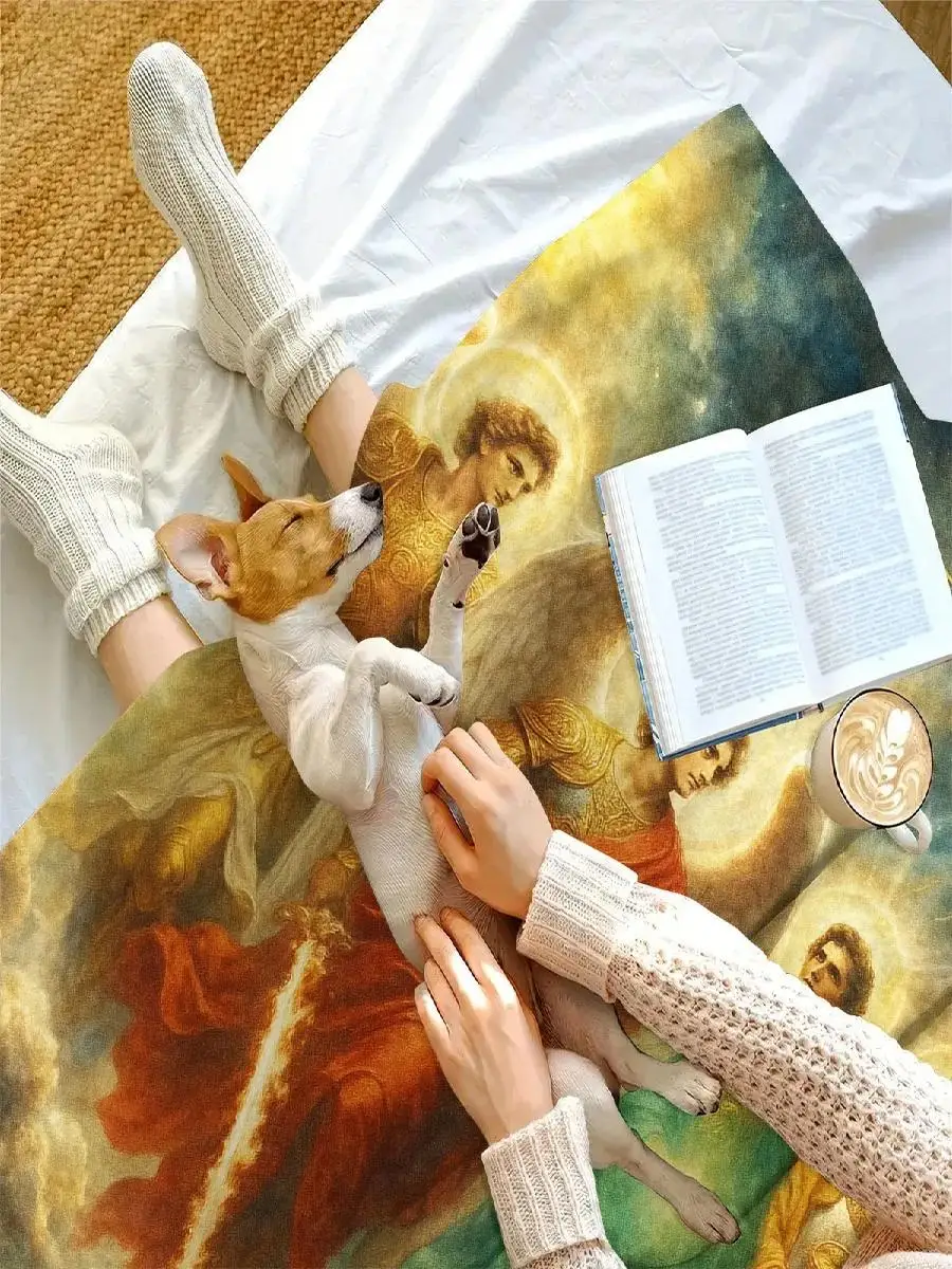 Four Archangels Flannel Blanket  Michael Gabriel Raphael  Uriel Golden Religious Design  Soft Throw for Bed Sofa  Home