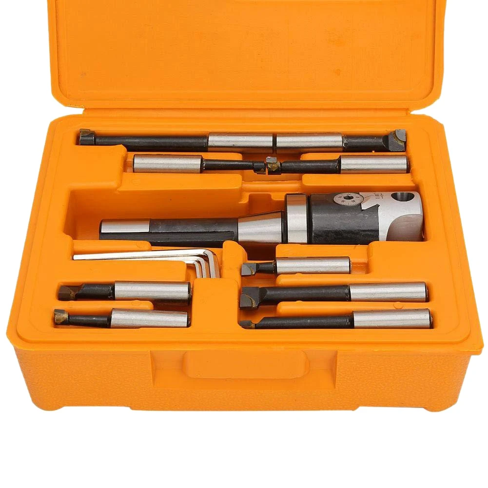 2 Inch Boring Head R8 Shank Holder Boring Head Set with 1/2 Inch Indexable Boring Bars 13 PCS Carbide Boring Head Tool Set