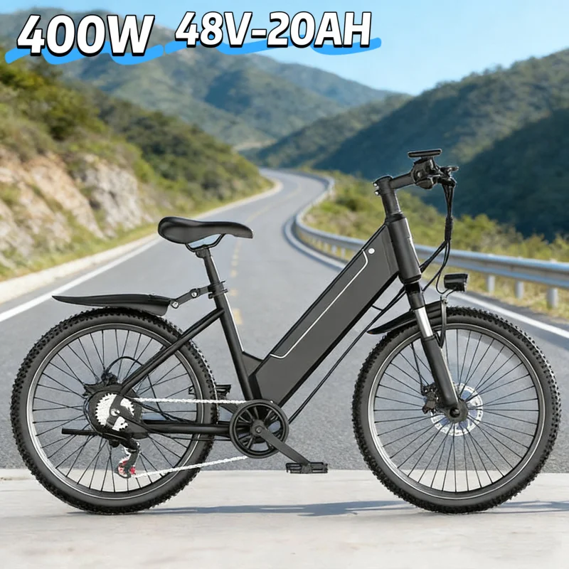 

26-inch 400W motor 48V20AH battery electric bicycle, high carbon steel material with LCD display adult urban e-bike