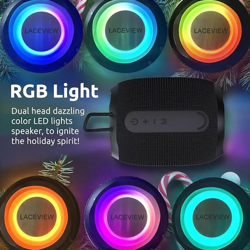 Bluetooth speaker, small portable wireless speaker, IPX6 waterproof, LED light mode, microphone, USB port, FM radio