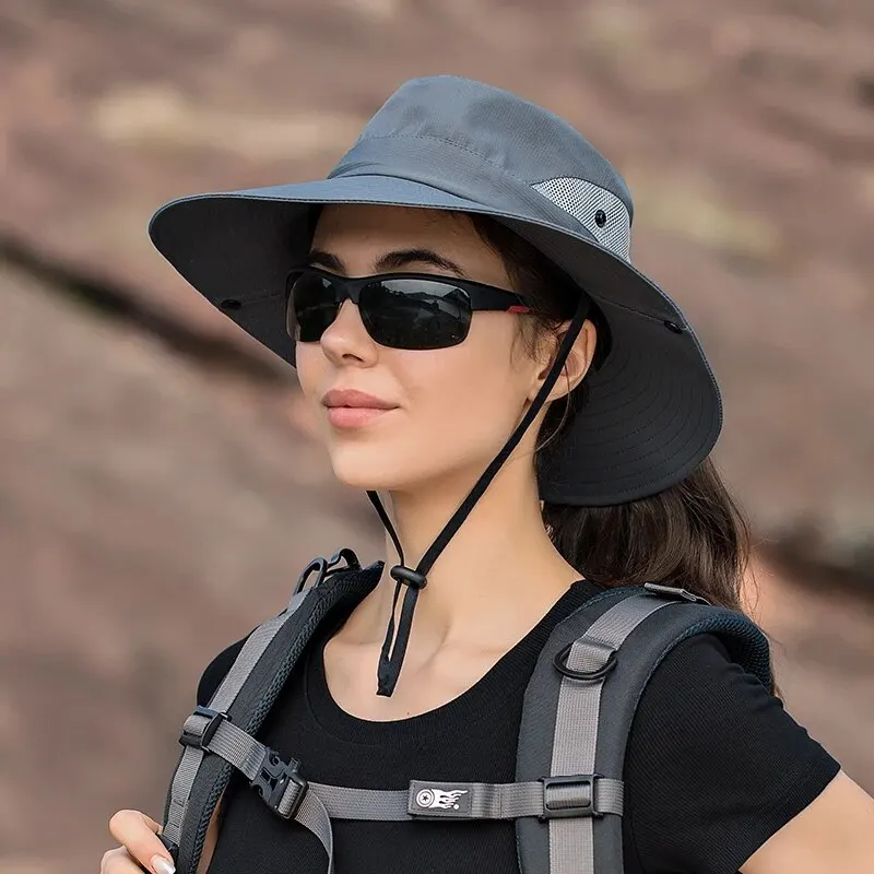 Xinbaoguan 100% Polyester Summer Outdoor Sun Hat, Breathable Sun Hat, Folding Sun Hat, Female Ponytail Hole Fisherman Hat