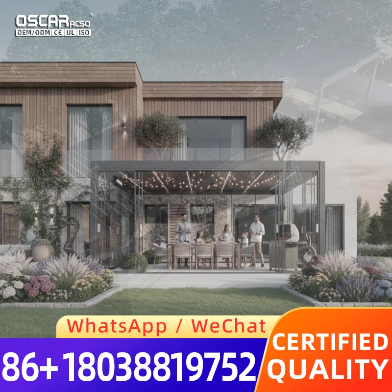 Minimalist Aluminum Pergola with LED Lighting Adjustable Louvers Wind Resistant Design for Modern Home Exteriors pergola
