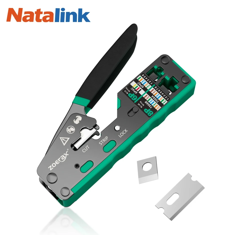 

Natalink RJ45 Crimp Tool for Pass Through Connectors with Cutting/Stripping/Crimping Cat5e/Cat6/Cat6a 23-26AWG Adapter Crimper