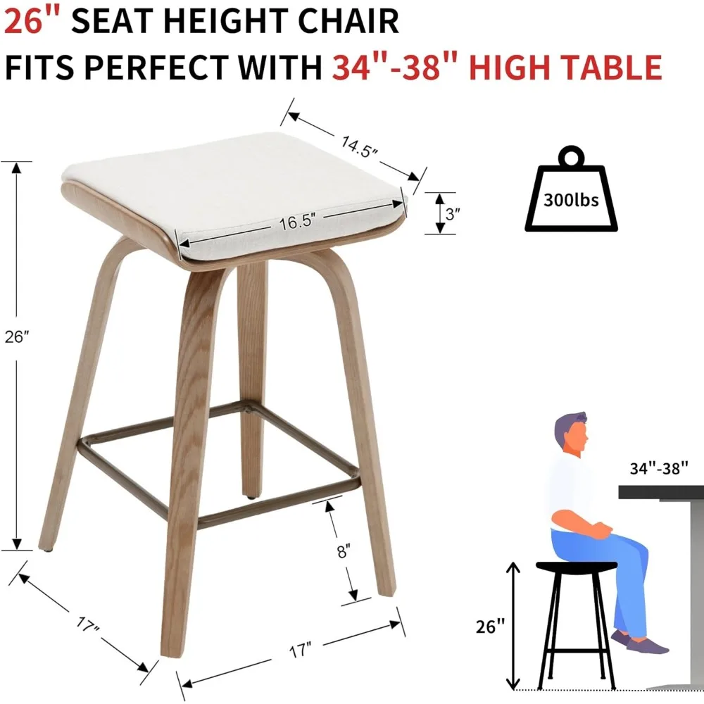 Counter Height Bar Stools Set of 2, 26 Swivel Bar Stools Saddle Backless Barstools for Kitchen Counter, Linen Counter Stools
